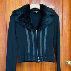 Bebe leather/rabbit fur fitted sweater